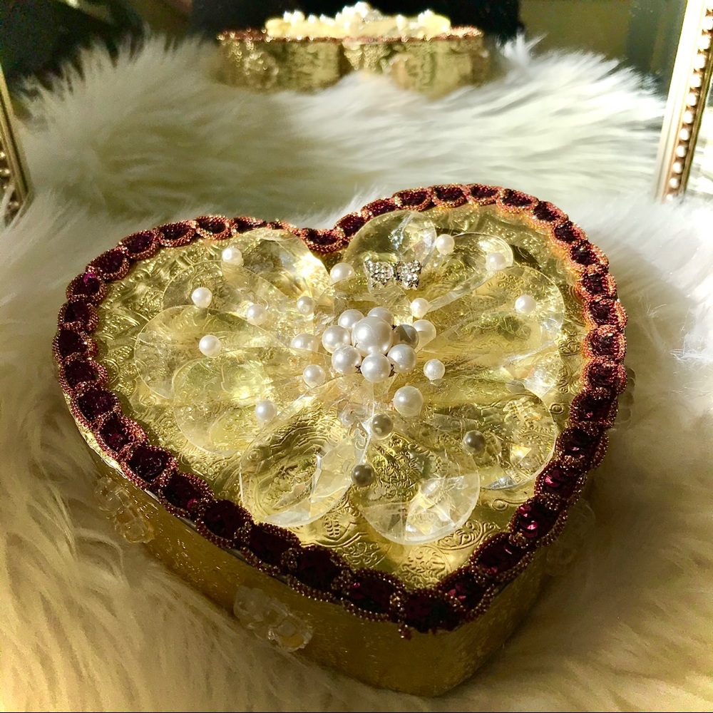 💝Crystal Heart Box Vintage Jewelry Valentine